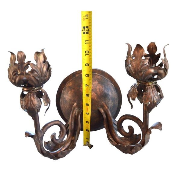 Antique Cast Iron Double Arm Wall Sconce Candle Holder Victorian Made in Mexico - Picture 8 of 11